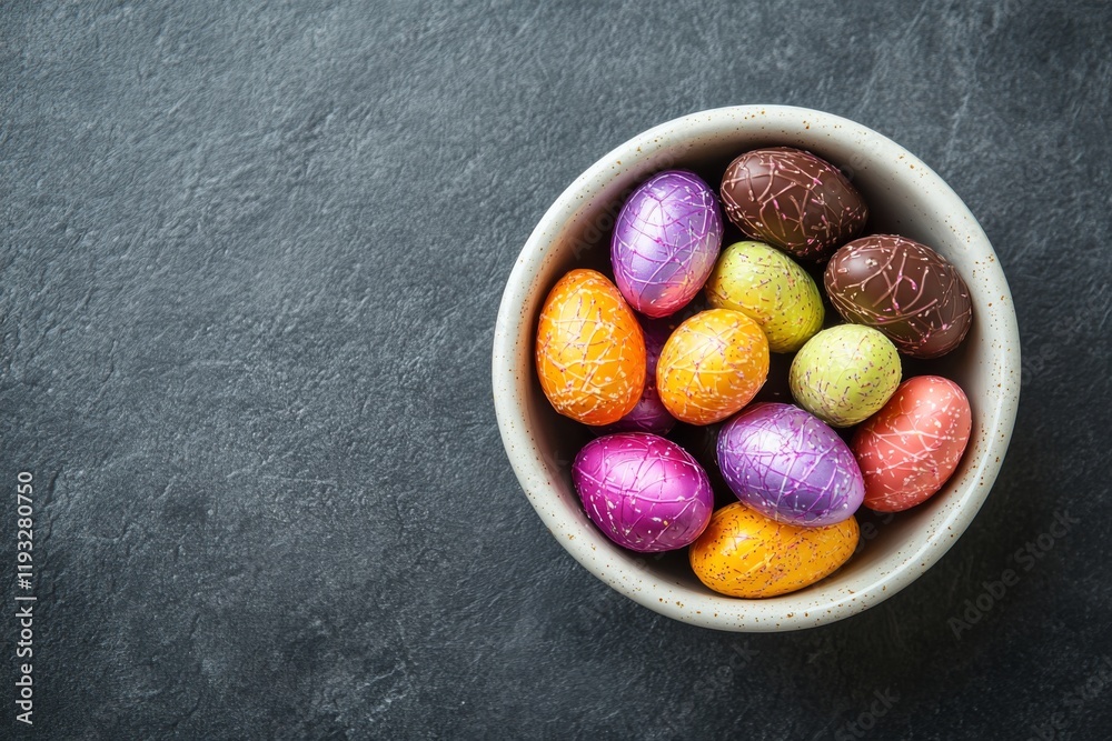 Colorful Easter Chocolate Eggs in Bowl Festive Treats Colorful Easter Chocolate Eggs in Bowl Festive Treats
