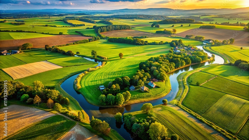 Fototapeta premium Aerial View of Lush Farmland near Poolesville, Montgomery County, Maryland - Agricultural Landscape Photography