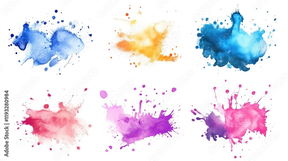 Fototapeta premium Collection of ink splatter effects, adding a grunge touch to design projects.
