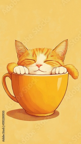 Orange Tabby Cat Sleeping Peacefully In A Mug photo