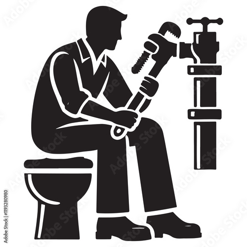 Plumber Silhouette Vector Illustration, Solid White Background.