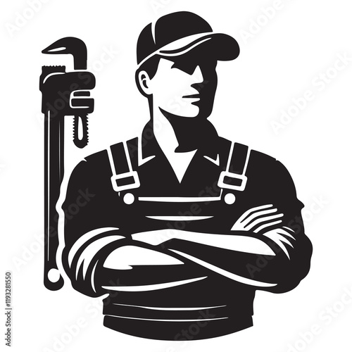 Plumber Silhouette Vector Illustration, Solid White Background.