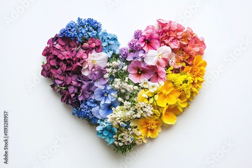 3D illustration of a vibrant rainbow heart shape on a white background. Abstract and romantic, perfect for vintage Valentine or retro love-themed designs.