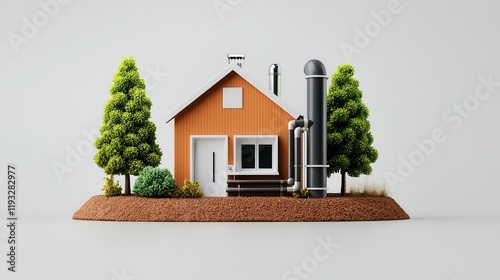 3D model of a passive house ventilation system, passive house, heat recovery system photo