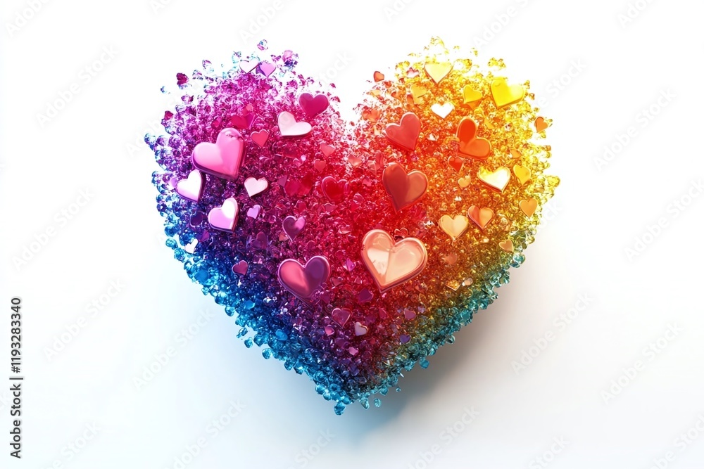 3D illustration of a vibrant rainbow heart shape on a white background. Abstract and romantic, perfect for vintage Valentine or retro love-themed designs. 3D illustration of a vibrant rainbow heart shape on a white background. Abstract and romantic, perfect for vintage Valentine or retro love-themed designs.