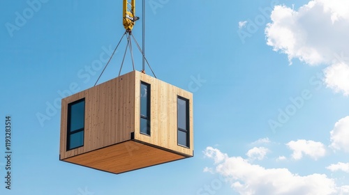 Prefabricated passive house modules being assembled, passive house, modular sustainable design