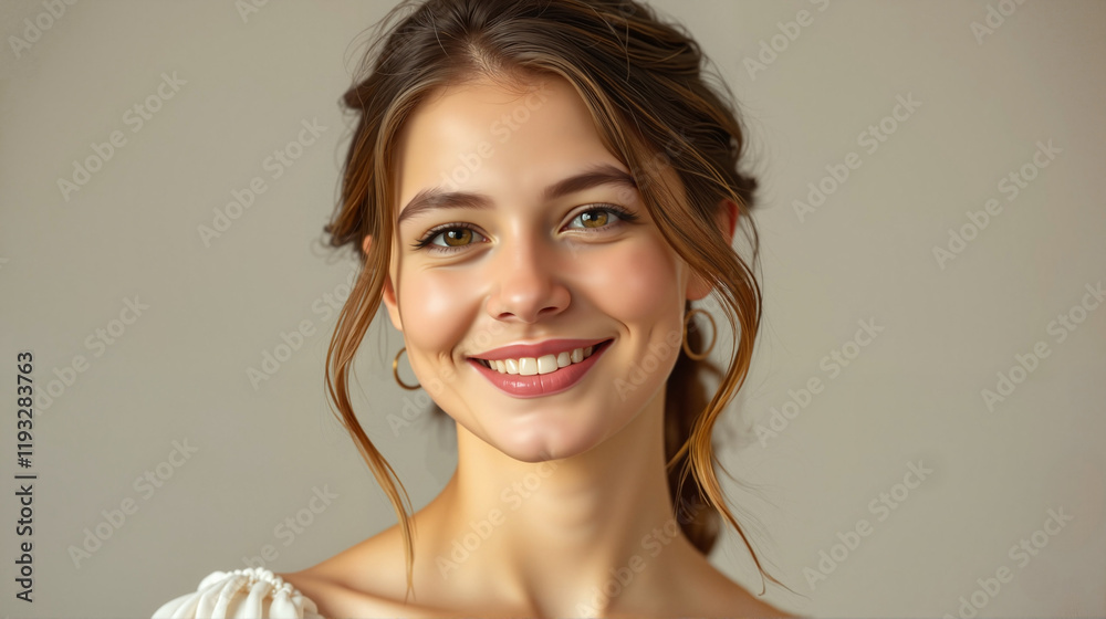 Smiling woman in natural light with soft makeup, international youth day