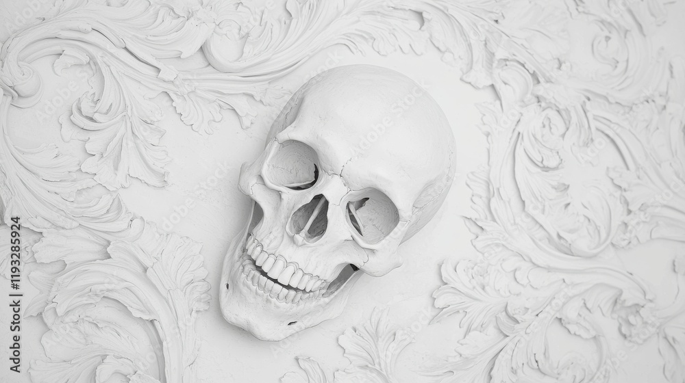 Fototapeta premium Gothic skull art elegant digital filigree in dark setting