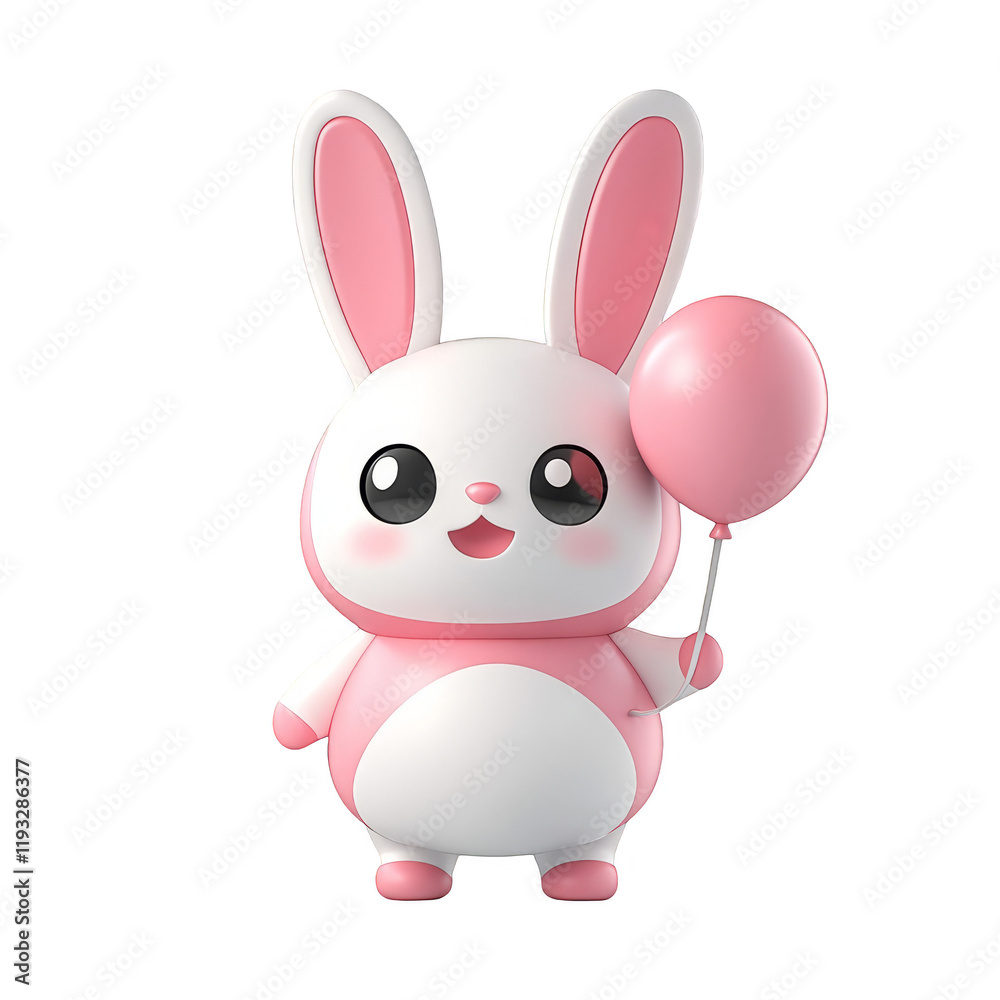 Fototapeta premium Playful bunny holding balloon in a colorful studio setting cute character design whimsical atmosphere