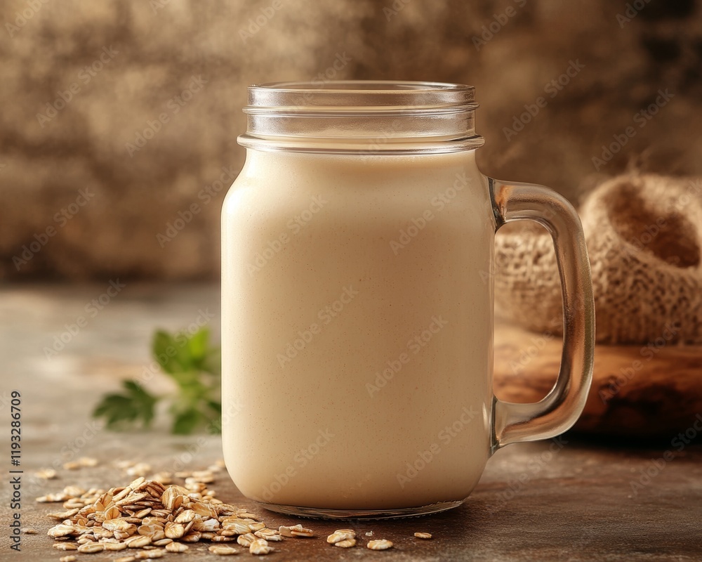 Fresh milk in a glass jar on rustic table. Fresh milk in a glass jar on rustic table.