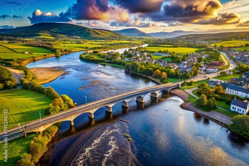 Aerial View of the Bridge Spanning the River Crana in Buncrana, County Donegal, Ireland photo