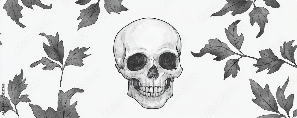Fototapeta premium Ornate vintage skull illustration with decorative background