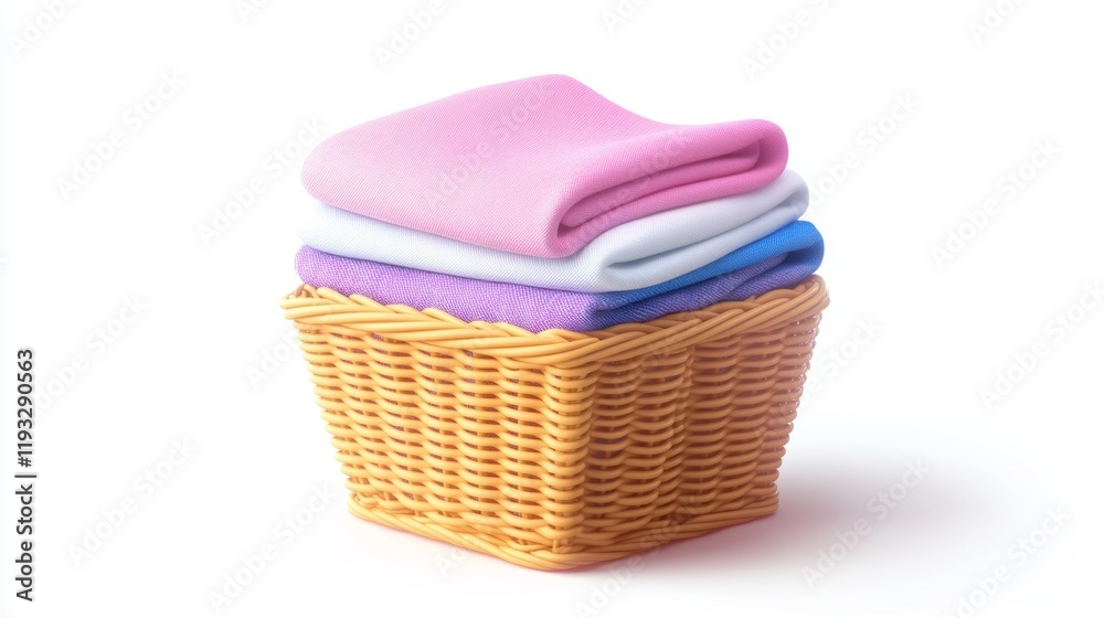 Neatly folded blankets in a wicker basket. Neatly folded blankets in a wicker basket.