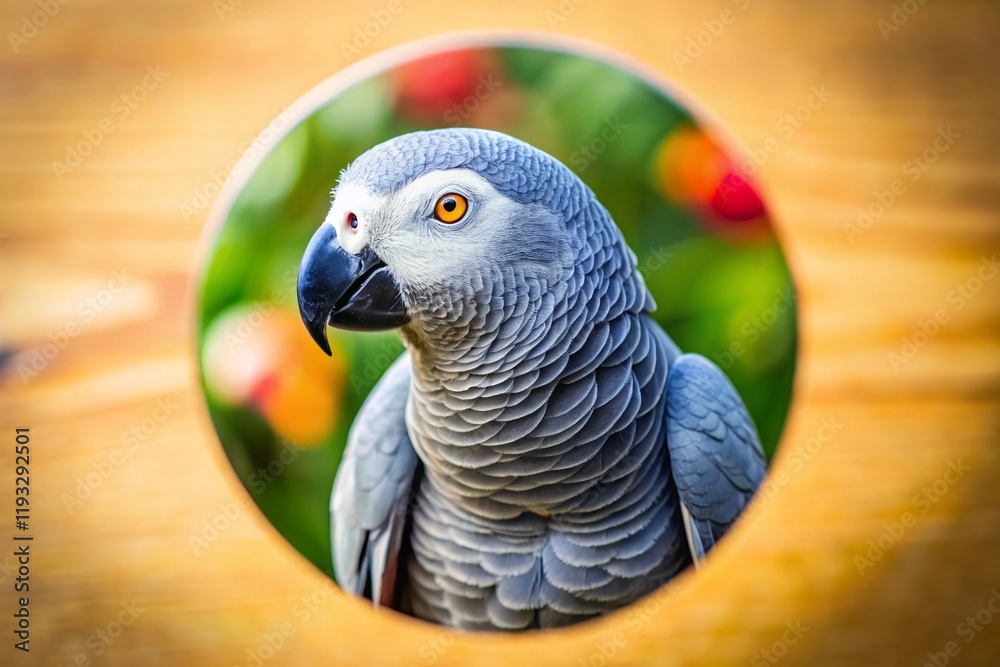 Fototapeta premium African Grey Parrot Round Sticker Design: Cute Bird Illustration for Pet Lovers