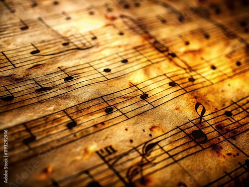 Wallpaper Mural Aged Grungy Textured Paper Sheet with Musical Notes - Macro Photography Stock Photo Torontodigital.ca