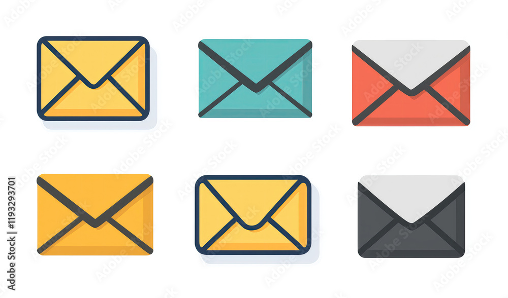 A set of icons representing envelopes in a flat design style A set of icons representing envelopes in a flat design style