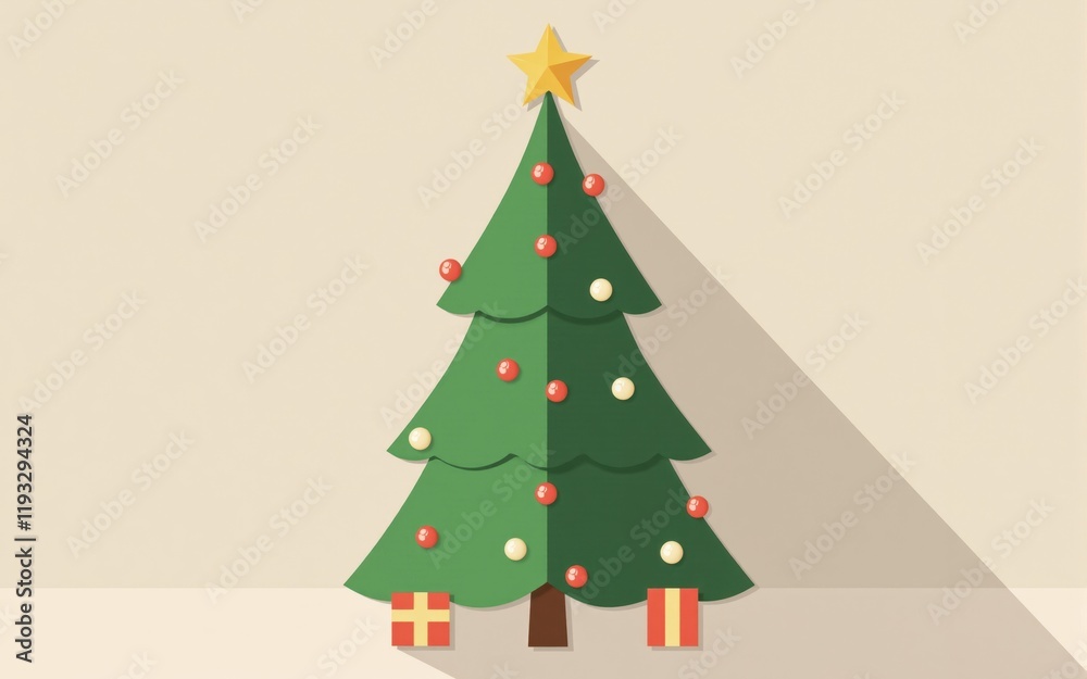 Obraz premium Stylized Christmas Tree with Ornaments and Gifts