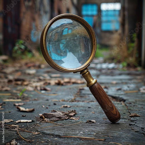 Vintage Magnifying Glass in Abandoned Alley
 photo