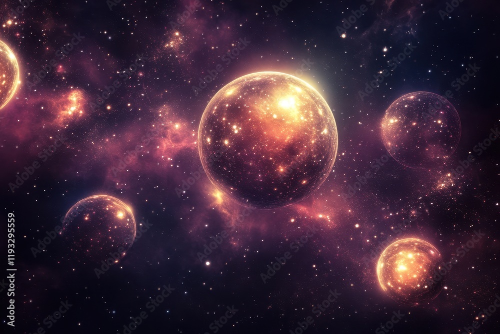 Fototapeta premium Glowing Celestial Bodies in a Starry Nebula