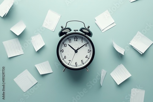 minimalist image of clock with scattered papers around symbolizing pressure of deadlines
