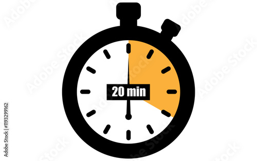 Fifteen minutes stopwatch icon, 15 min waiting time vector illustration, stopwatch with 15 minutes	