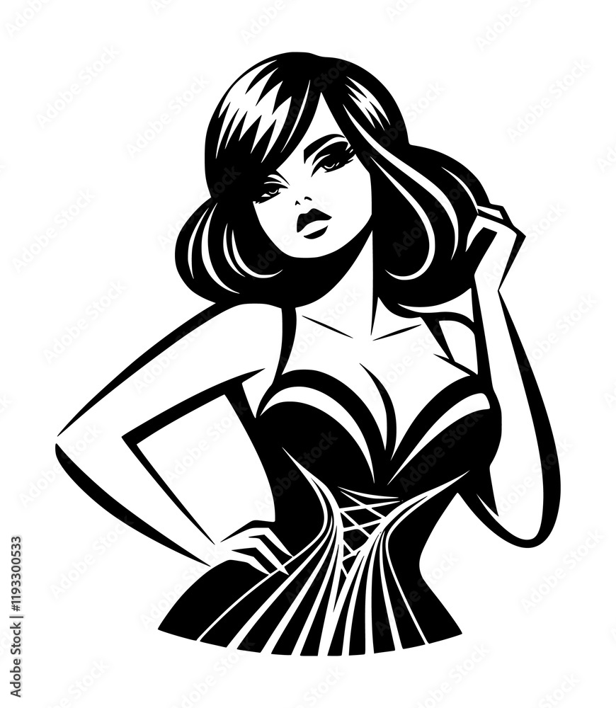 A vector silhouette of a stylish female model isolated on a white background. A vector silhouette of a stylish female model isolated on a white background.