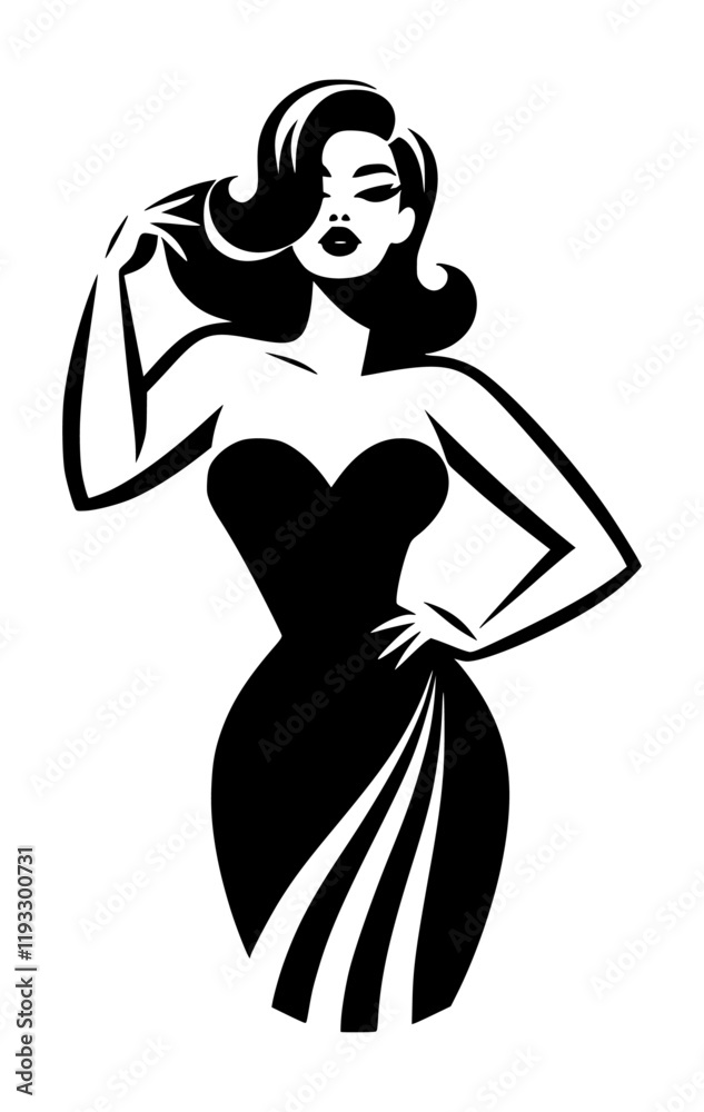 A vector silhouette of a stylish female model isolated on a white background. A vector silhouette of a stylish female model isolated on a white background.