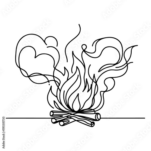 Vector silhouette Continuous line drawing  fire vector illustration photo