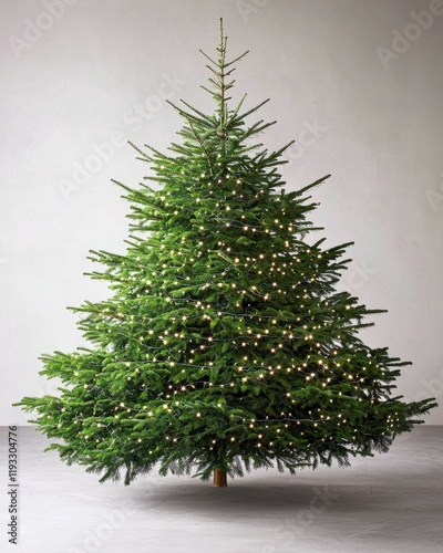 Wallpaper Mural Lush Green Christmas Tree Decorated with Warm White Lights in a Minimalist Setting, Perfect for Holiday Season and Festive Celebrations Torontodigital.ca