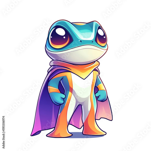 Heroic cartoon frog character in a colorful cape digital art fantasy environment whimsical viewpoint