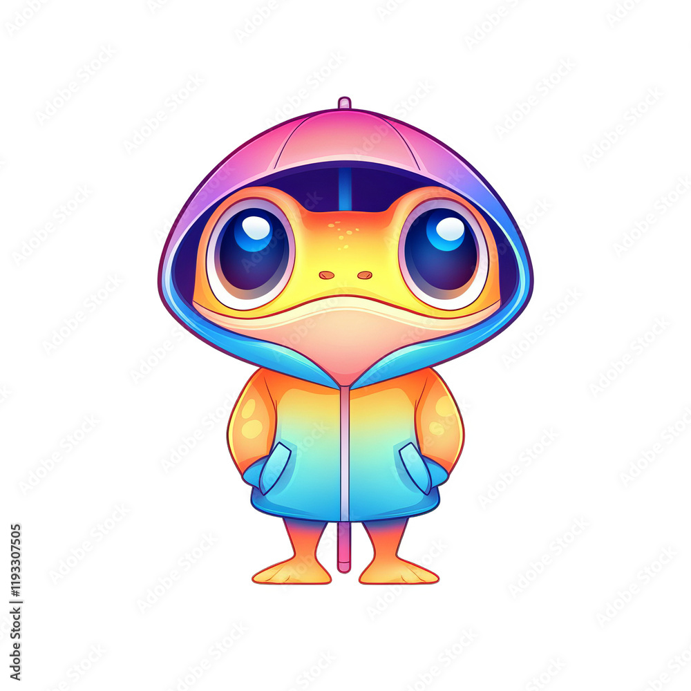 Obraz premium Colorful cartoon frog in hoodie digital art playful environment whimsical design vivid colors