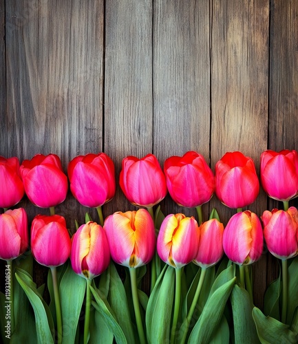 Pink Tulips on Rustic Wood ...