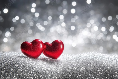 Two Red Glitter Hearts on S...