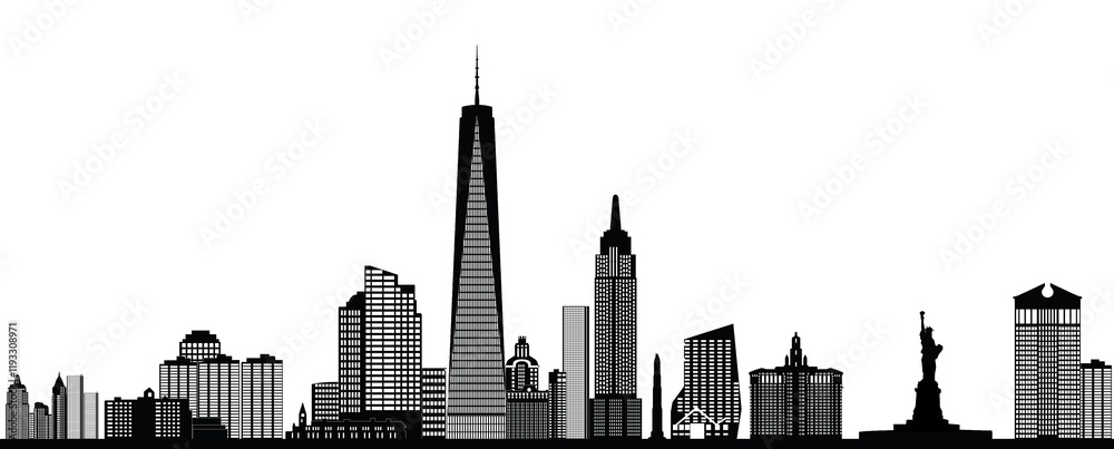 new york america city skyline with monuments and towers