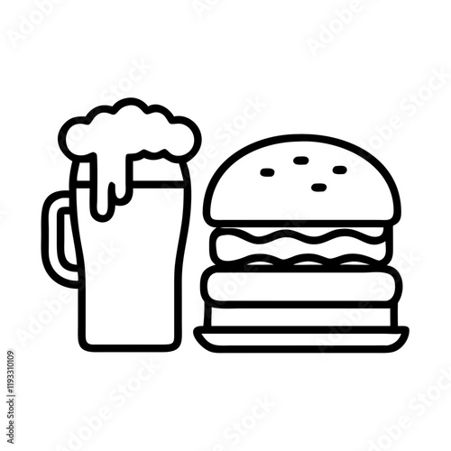 food pairing burger and beer icon, food pairing burger and beer line art - simple line art of food pairing burger and beer, perfect for food pairing burger and beer logos and icons and themed design