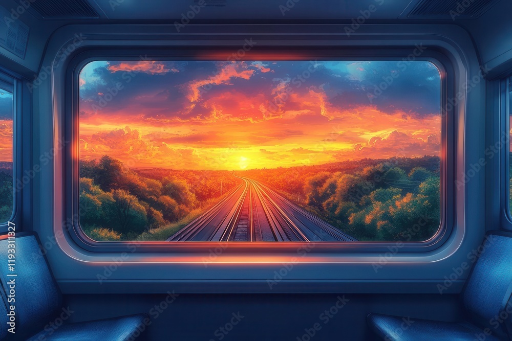 conceptual illustration of railroad travel, evoking nostalgia and excitement, showcasing the scenic views from train windows and the atmosphere of railway stations conceptual illustration of railroad travel, evoking nostalgia and excitement, showcasing the scenic views from train windows and the atmosphere of railway stations