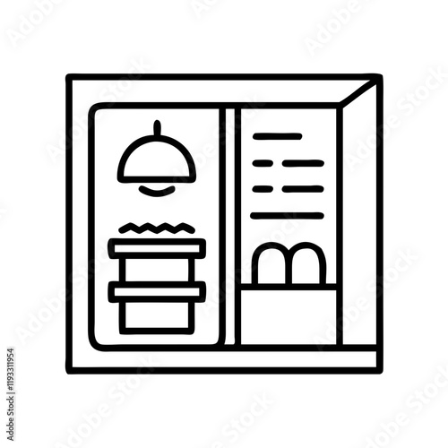 restaurant window with menu icon, restaurant window with menu line art - simple line art of restaurant window with menu, perfect for restaurant window with menu logos and icons and themed design