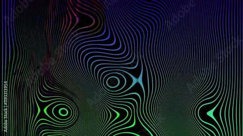 Multicolored moire lines animation, fluorescent psychedelic motion graphics.