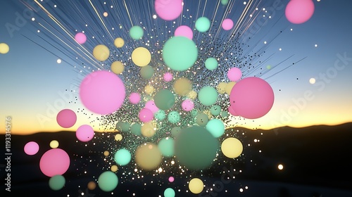 A synchronized collision of glowing spheres photo