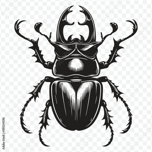 A modern black and white beetle logo, characterized by clean lines and a bold silhouette, representing strength and resilience