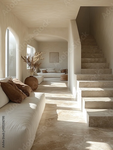 cozy, bright, rustic living room interior