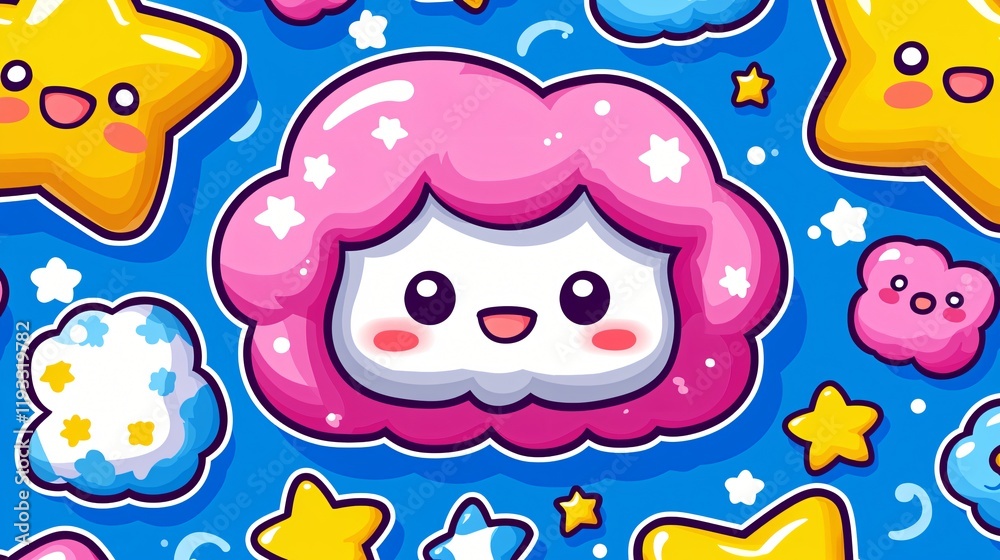 Cute cartoon cloud and stars on blue background. Cute cartoon cloud and stars on blue background.