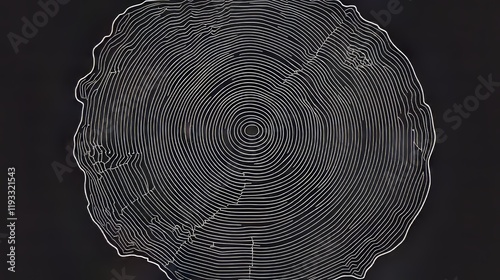 Circular topographic line map resembling tree rings in vector style