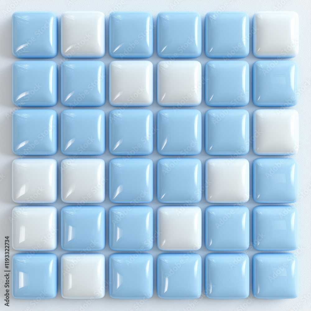 Glossy blue and white tiles arranged in grid pattern Glossy blue and white tiles arranged in grid pattern