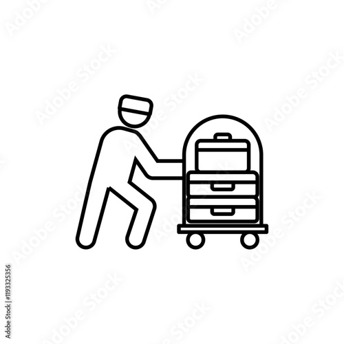 Bellboy with luggage cart icon Flat illustration sign