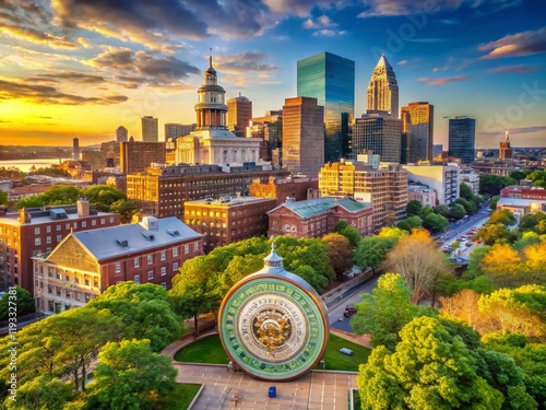 Boston City County Seal Landscape Panorama: Historic Emblem in Scenic Setting