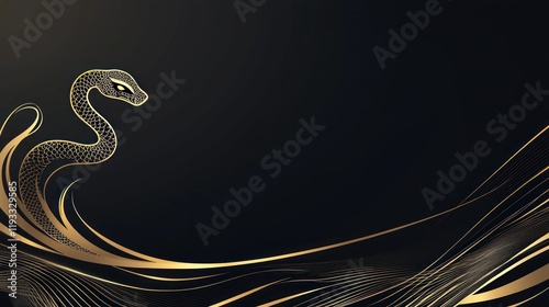 A sleek and elegant Chinese New Year 2025 banner with a snake illustration in gold, and space at the top for a message