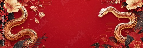A vibrant Chinese New Year 2025 banner featuring a stylized snake design, with a space for text in the center