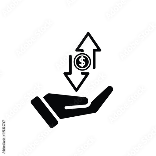 coin icon. cash back with dollar in hand. money management vector, business and finance icon, indicating continuous movement. solid design style