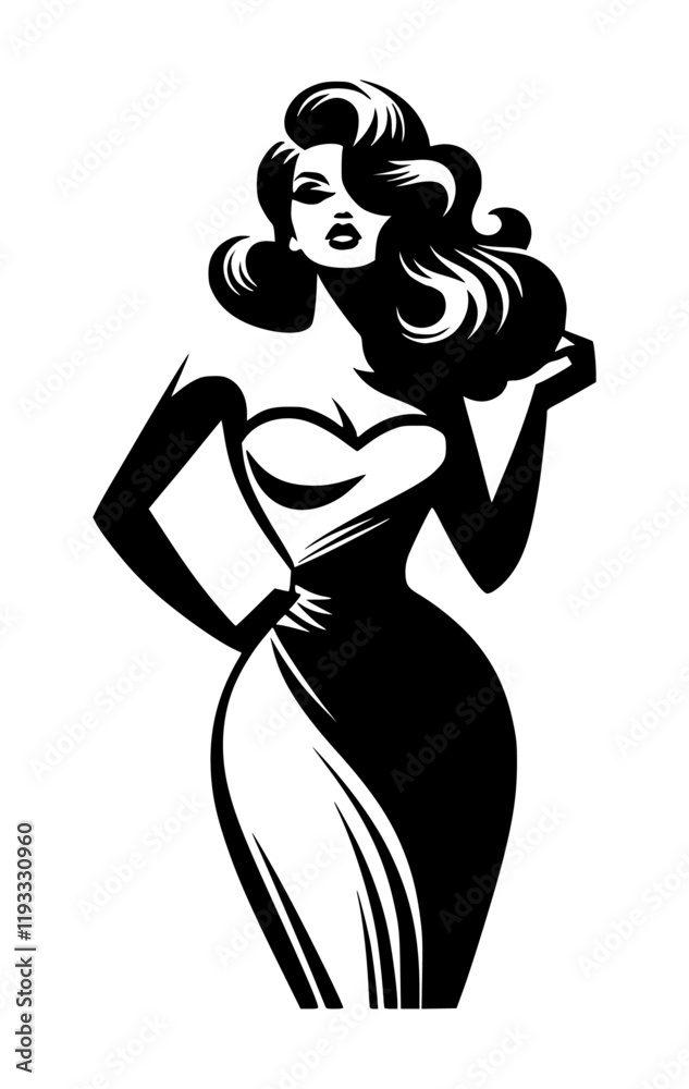 A vector silhouette of a stylish female model isolated on a white background. A vector silhouette of a stylish female model isolated on a white background.